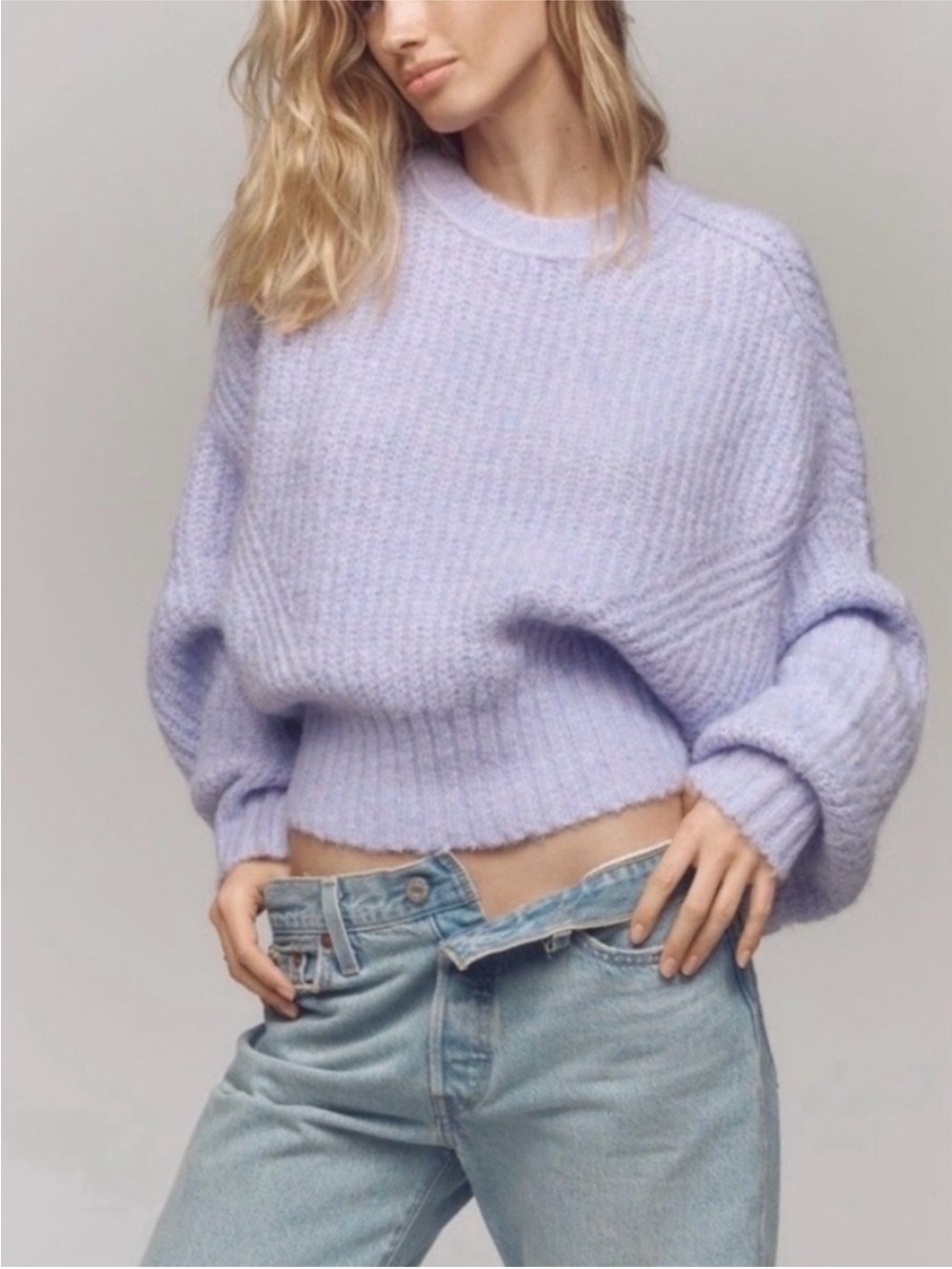 PILCRO • ANTHROPOLOGIE Blake Oversized Fuzzy Crewneck Sweater Lilac Size XL